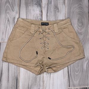 Tan Western Style Lace Up Shorts
